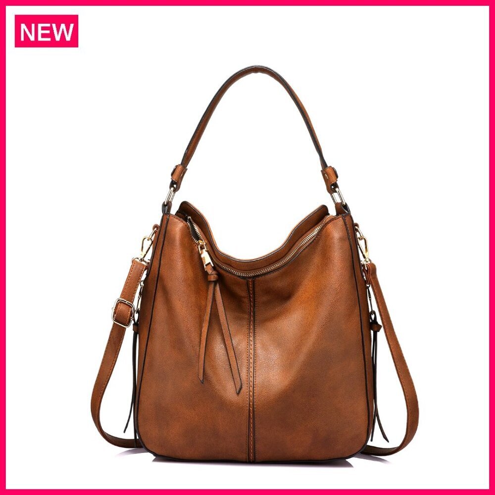 Large Faux Leather Hobo Crossbody Bag with Multiple Pockets and Adjustable Strap